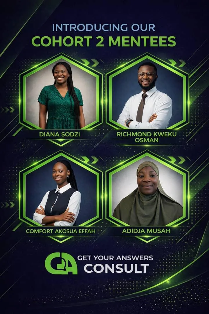 A group of people are shown on a green background.