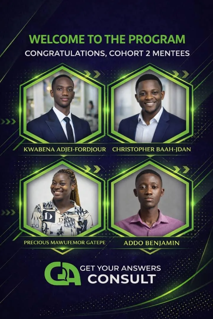 Four men and a woman are shown in a green and white background.